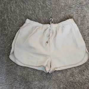 Zara Cream/taupe Drawstring Athletic Shorts with Contrast Piping 100% Linen